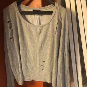 Hot topic cropped distressed grey long sleeve
